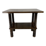 Brutalist wood turned wine press side table in the style of Charles Dudouyt