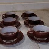 6 Duralex cups and saucers in colour - vintage