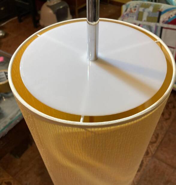 Vintage chrome metal table lamp with fabric in the style of Staff Leuchten, 1989.