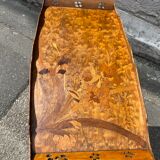 Art Nouveau period two-tiered tea table in veneered wood, signed Émile Gallé