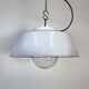 Industrial Grey Enamel Factory Pendant Lamp with Glass Cover, 1960s