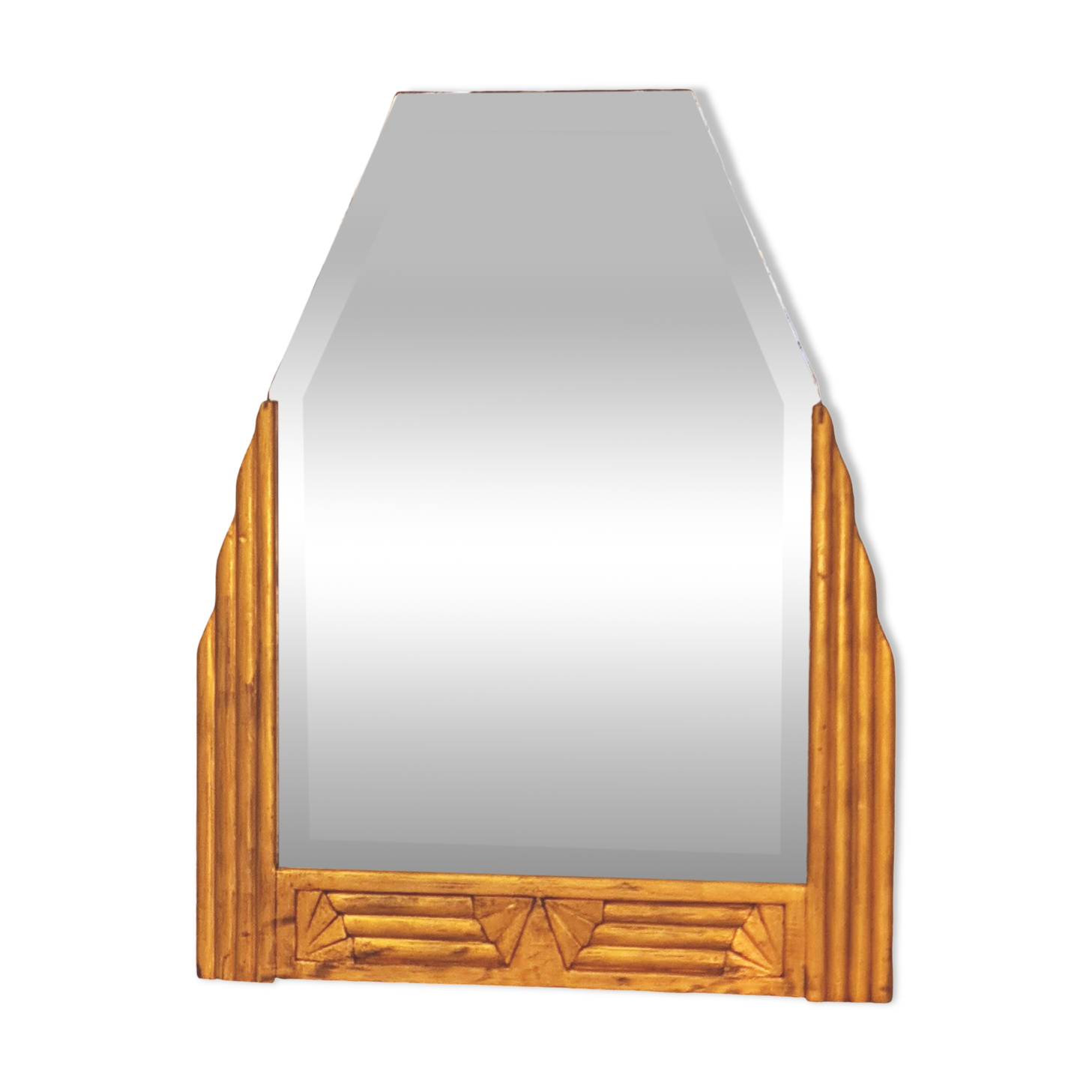 Antique Art Deco mercury mirror, in carved wood with gold leaf.