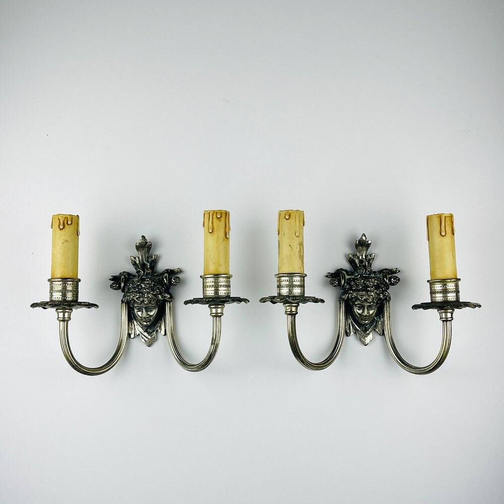 Silver-Plated Wall Lamp, France, 1930s, Set of 2