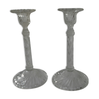 Pair of old glass candlesticks
