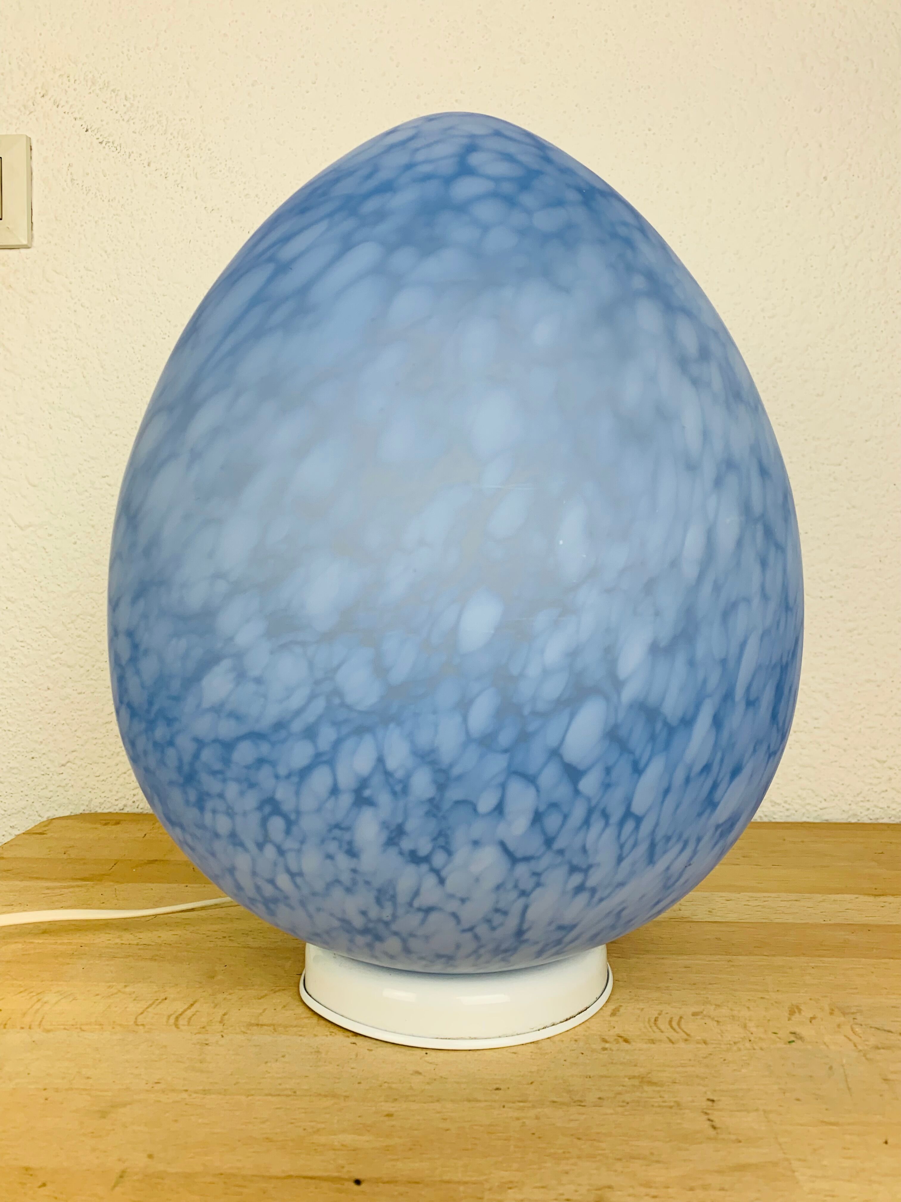 Domec egg lamp, blue speckled glass from Vianne, 70s