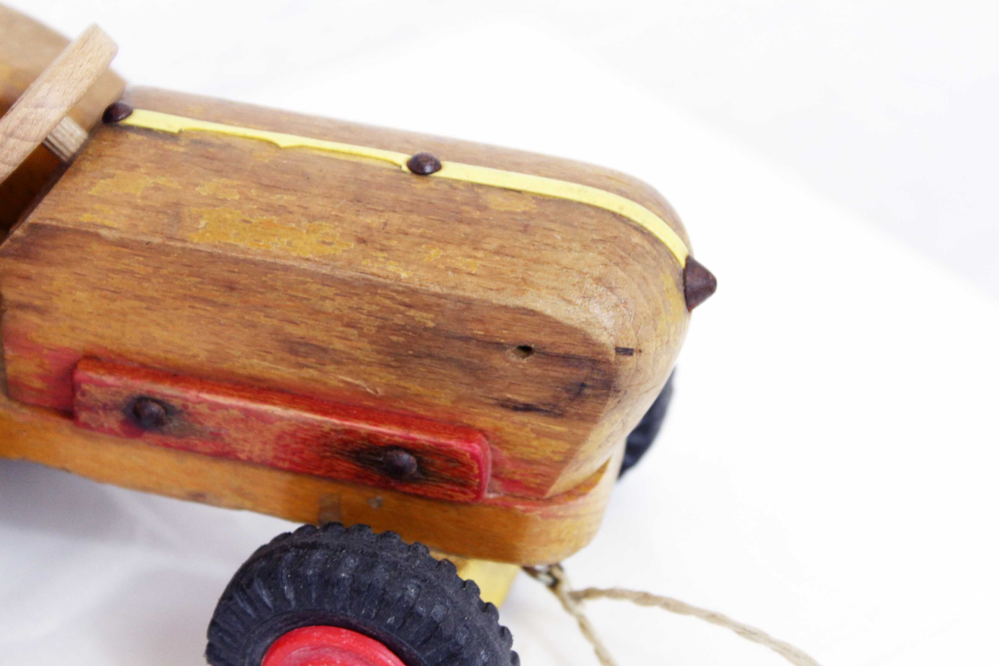 Authentic wooden toy label "Spielgut", Tractor and trailer