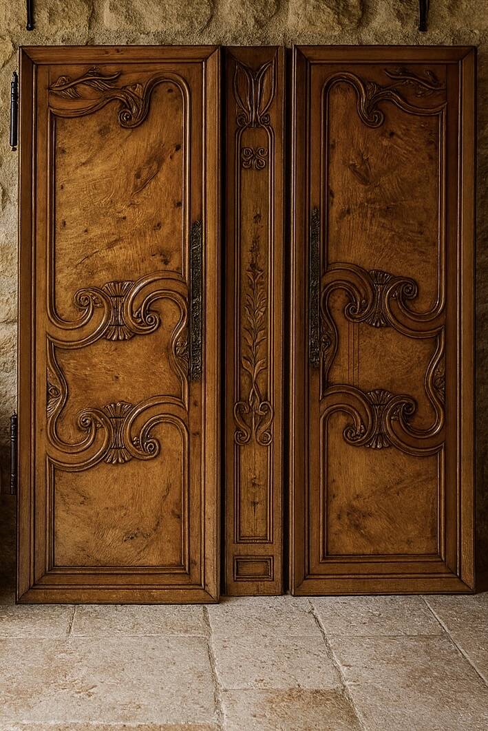 Pair of 19th-century walnut doors with walnut burl