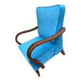 Paire de fauteuils Art Déco 1920s en velours bleu et bois noir - set de 2