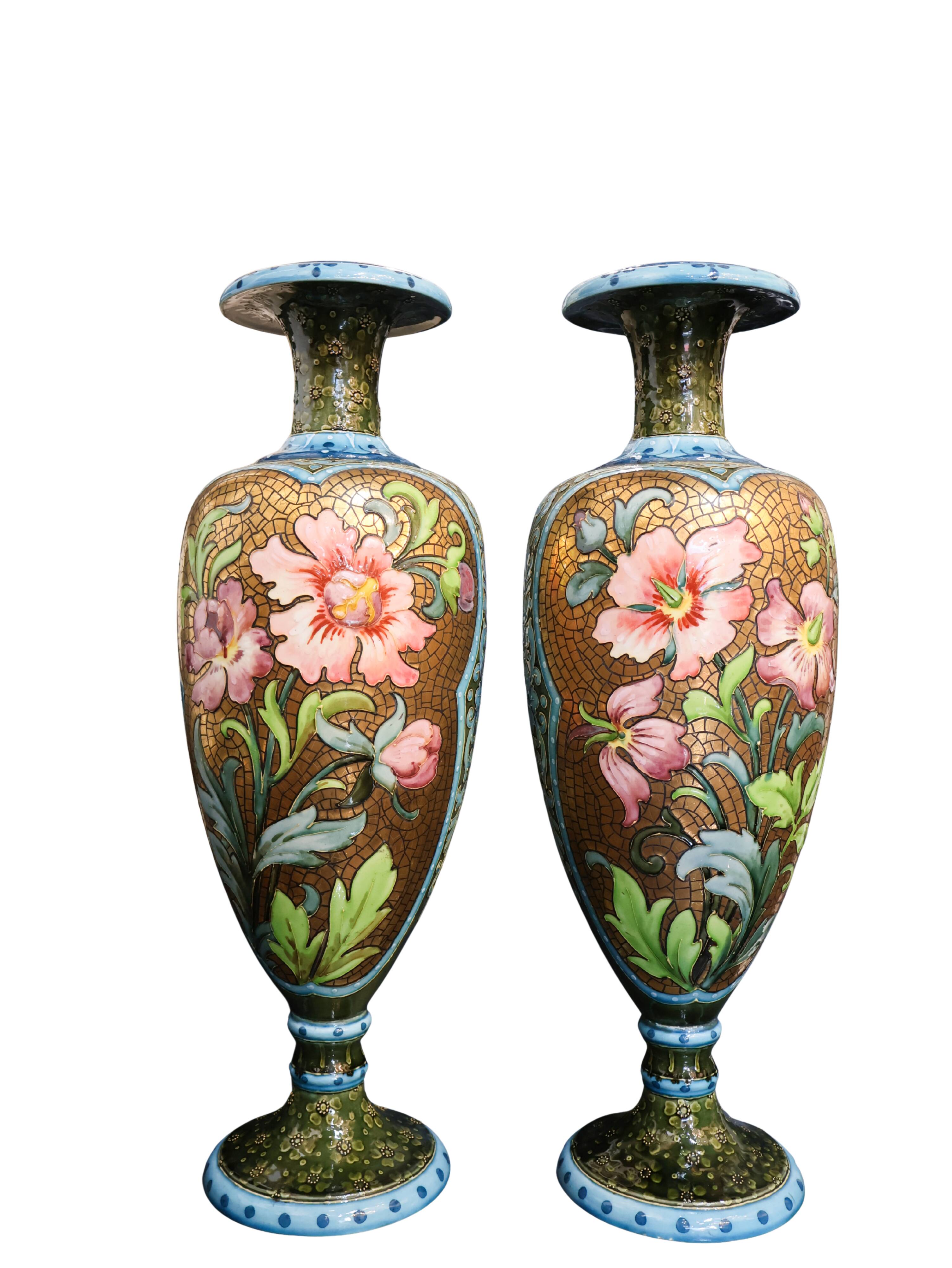 Pair of Art Nouveau vases in glazed ceramic signed Catelin