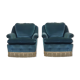 Pair of blue velvet armchairs with fringes