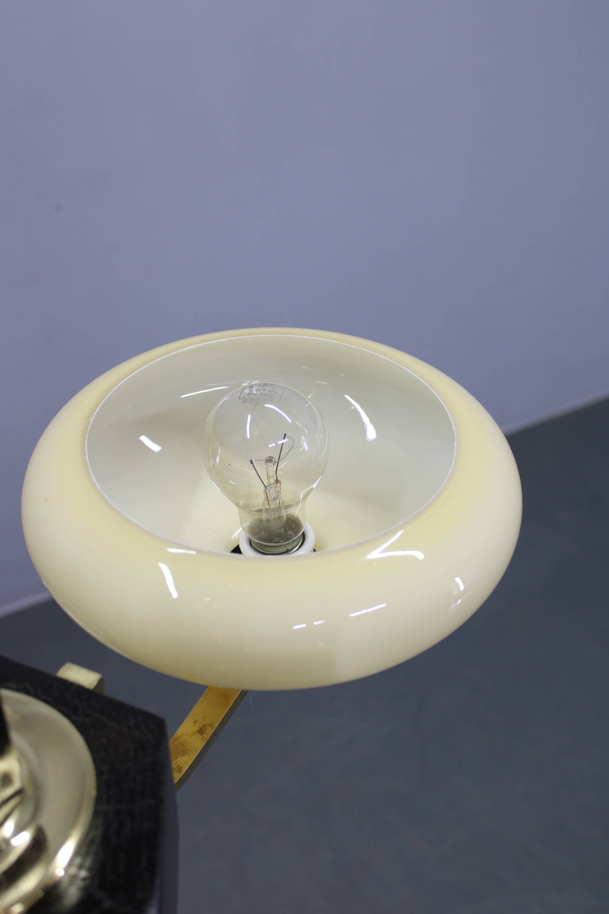 Art Deco brass and wood chandelier with champagne glass, Czechoslovakia 1930s