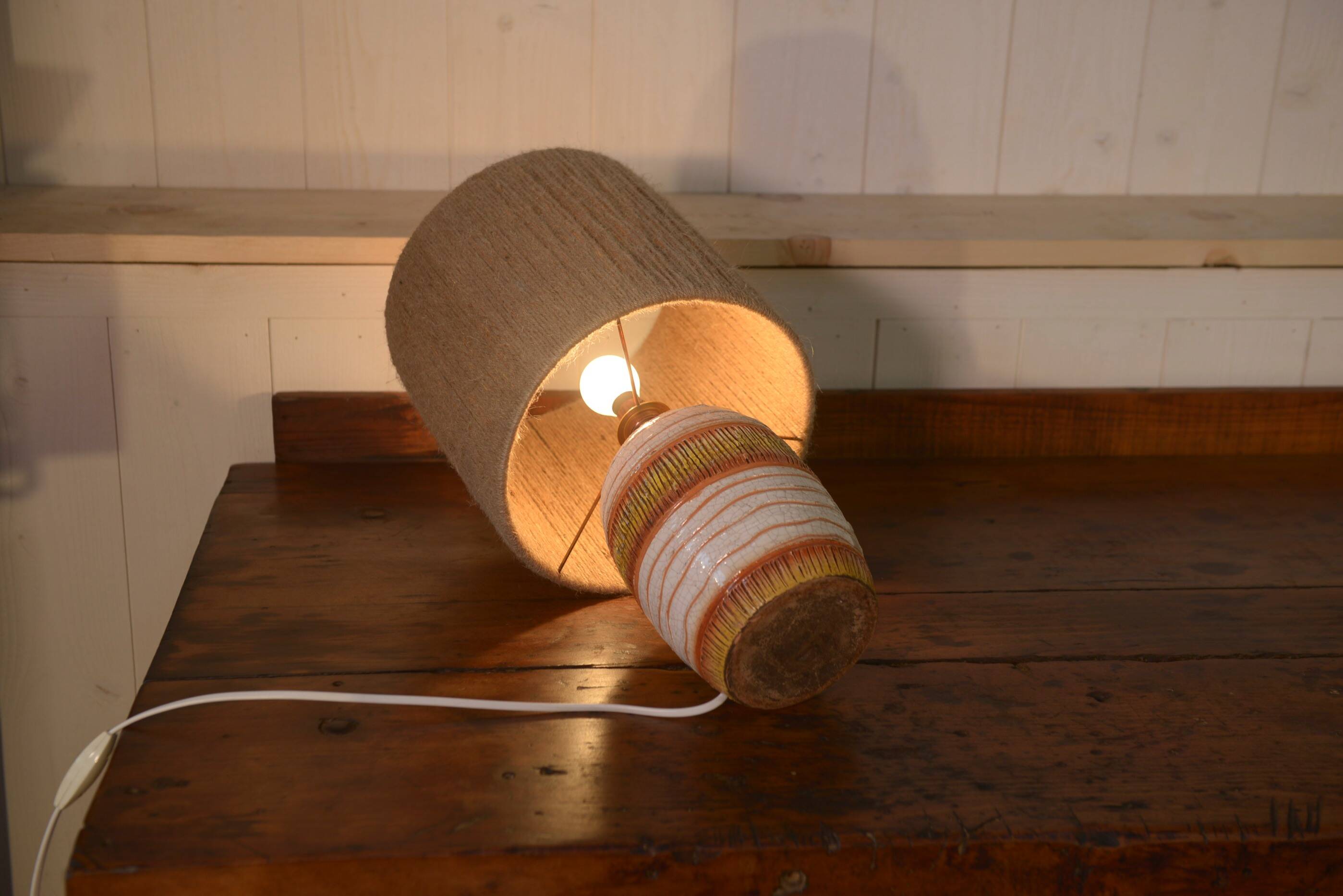 Ceramic lamp with linen shade, 1950s - 1960s