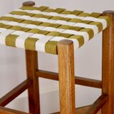 Wooden stool. Vintage stool. woven stool