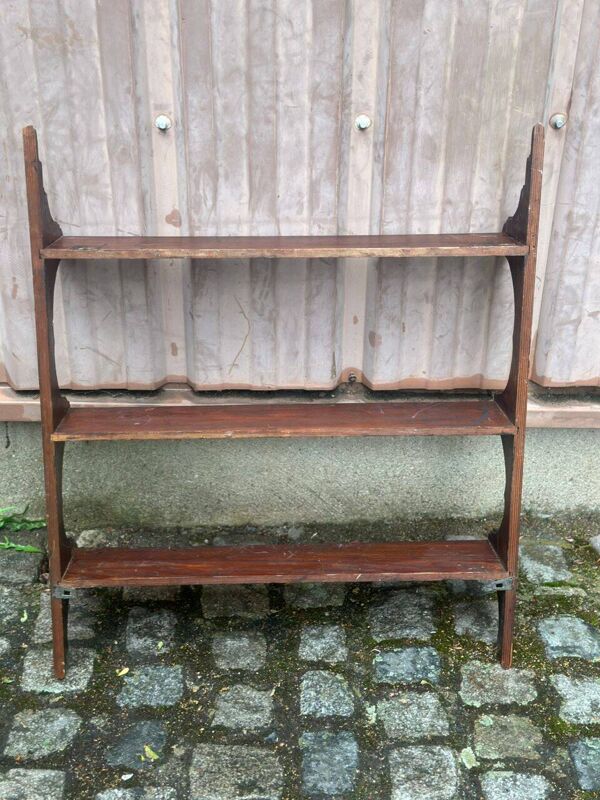 Étagère murale vintage bois massif foncé du XIXème siècle