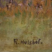Peinture néerlandaise d'une vue de maisons dans le style impressionniste.