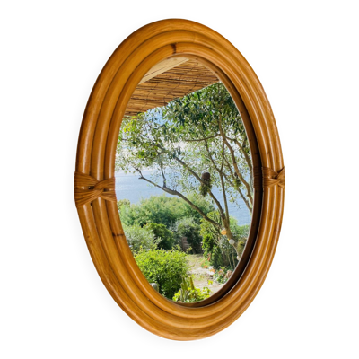 Miroir ovale en rotin vintage