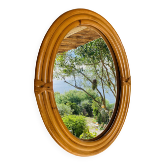 Miroir ovale en rotin vintage