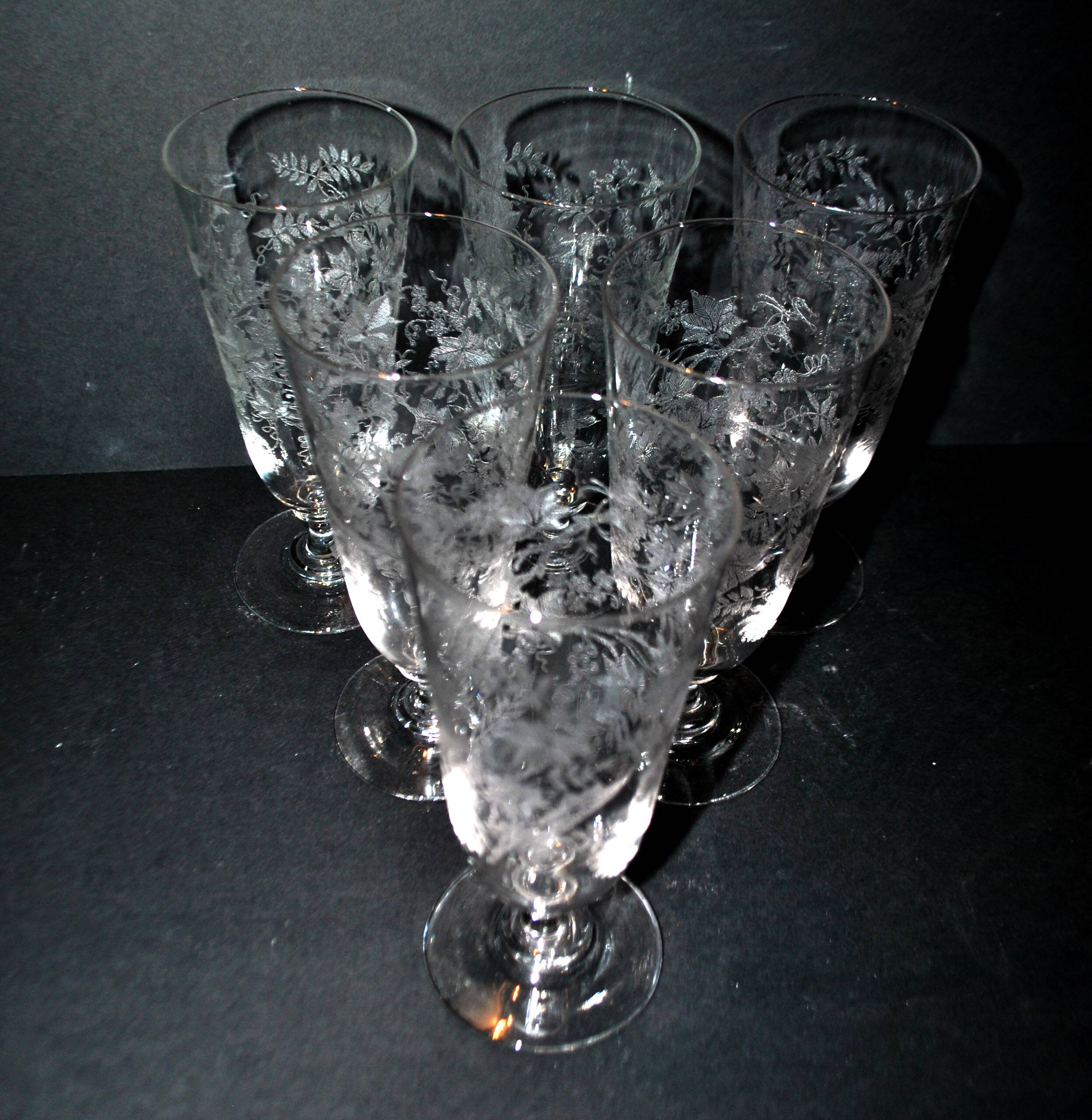 Set of 6 beer glasses verrerie portieux bocks bistrot acid etched 1920-1930