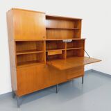 Louis Paolozzi modernist teak bookcase and secretary storage unit