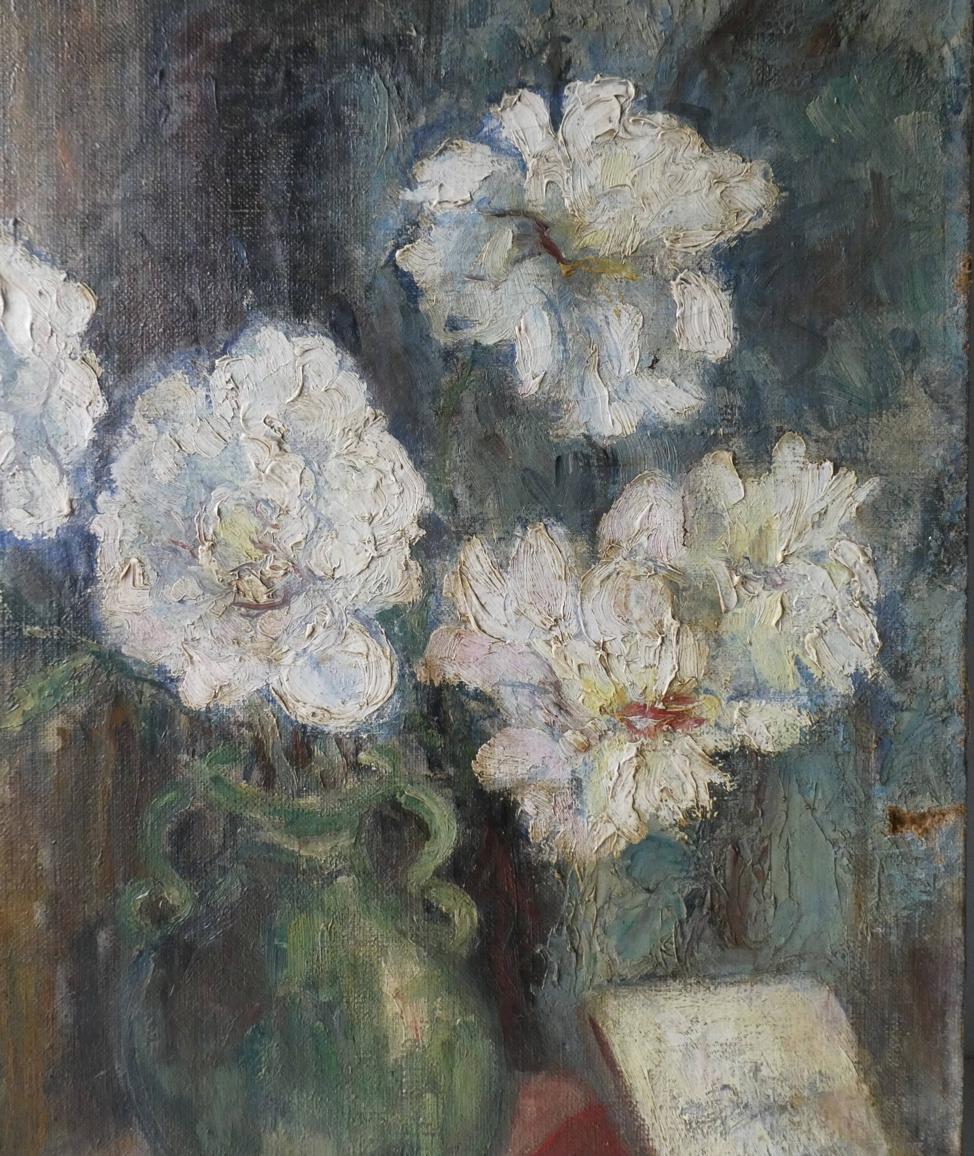 Tableau, huile sur toile, fleurs, signé Marcelle Anhoury, années 30
