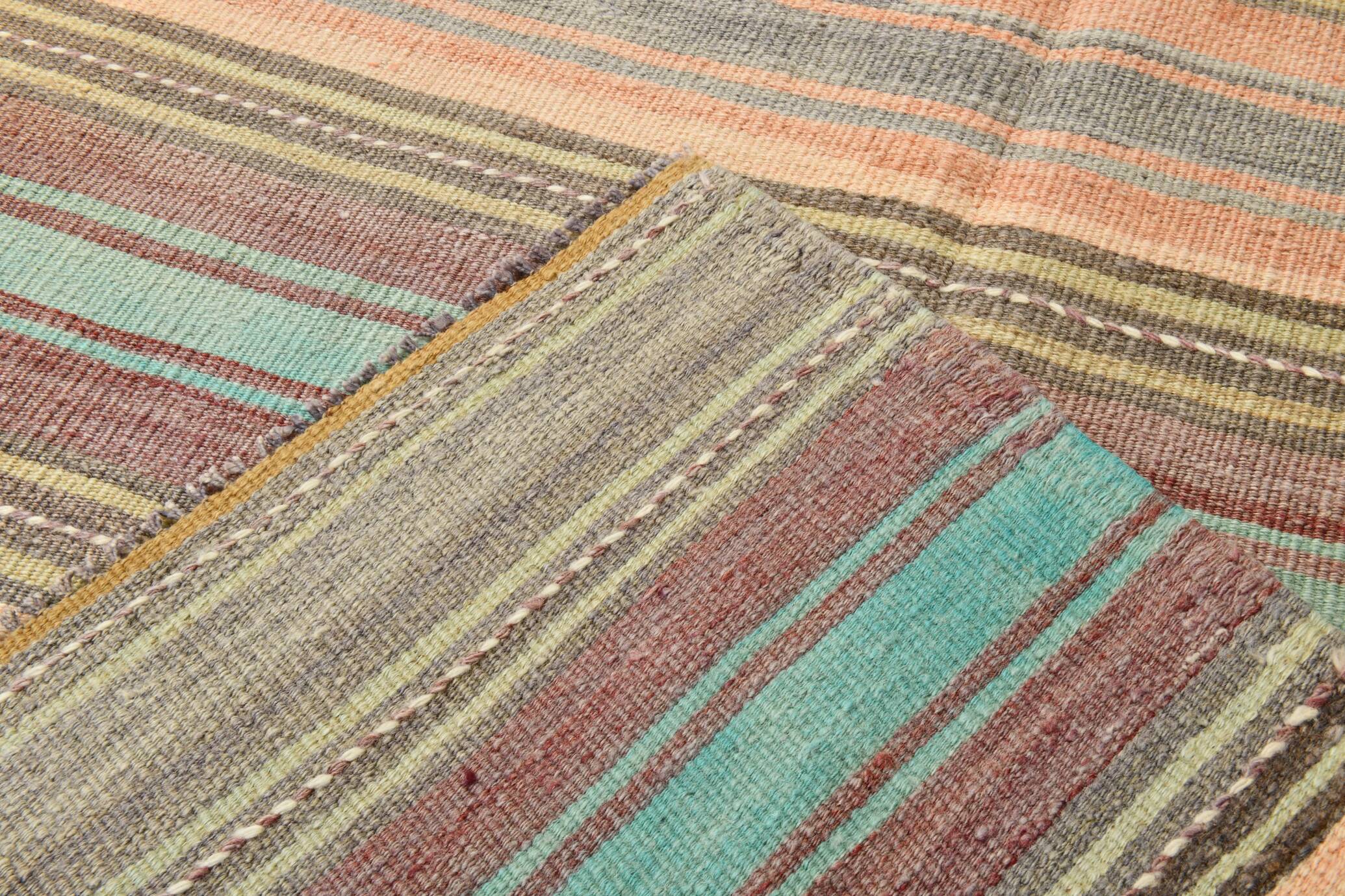 4x7 Pastel Vintage Kilim Rug, 126x210 Cm Anatolian Carpet
