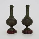 Auguste moreau 1834-1917 pair of signed 19th century vases with bird and insect decoration