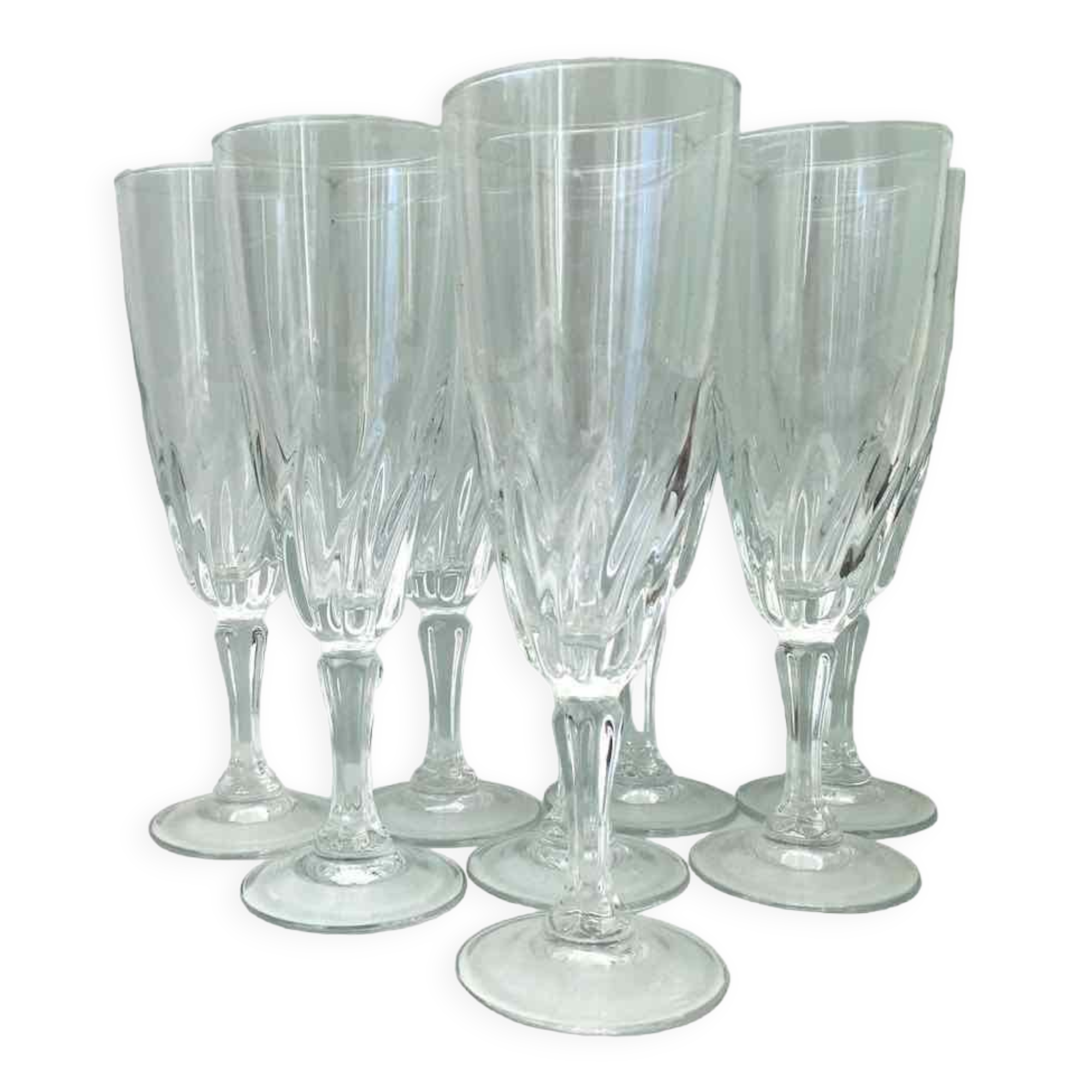 Set 8 vintage champagne flutes