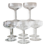 Set of 9 cut in blown and chiseled glass