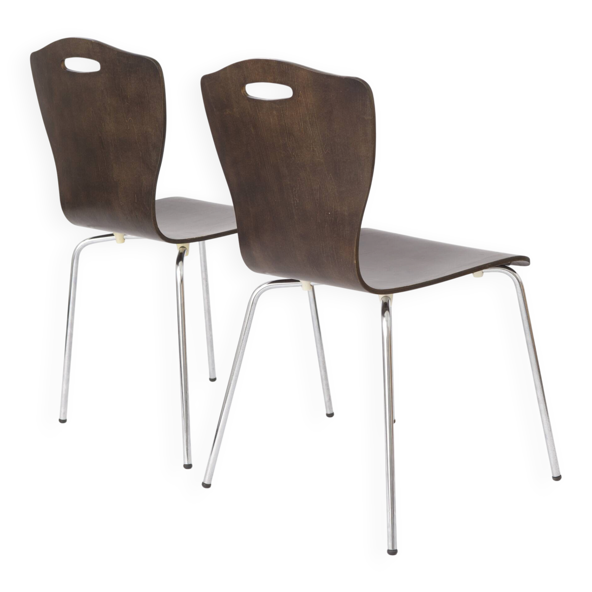 1 of 2 Vintage Plywood Dining Chairs, 1980s German Design, Metal Legs