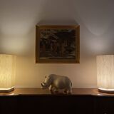 Set of 2 Hollywood regency Travertine table lamp base, Italy 1970s