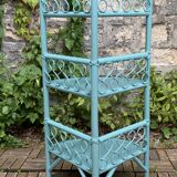 Vintage turquoise rattan corner shelf 1960