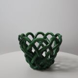 Emerald green ceramic basket, circa 1950