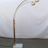 Floor lamp arc 3 globes, Space age in brass and marble by Goffredo Reggiani 1960