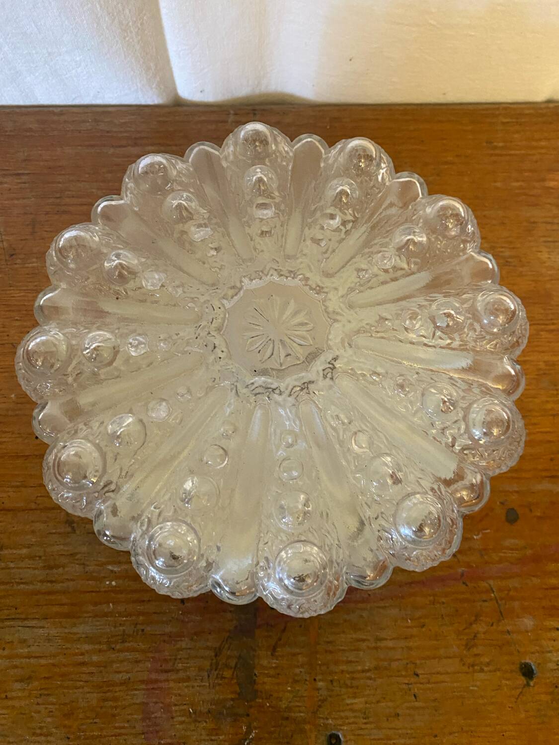 Antique Wall Lamp Ceiling Light Molded Glass + Vintage Black Metal Bracket