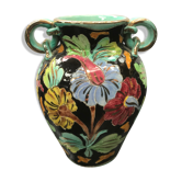 Ancien vase Monaco céramique multicolore décor fleurs vintage