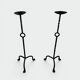 Pair of Iron Forged Candle Holders on a Stand with a Twisted Shaft and Ring. Work