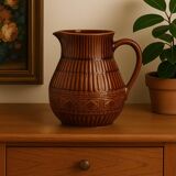 Superbe pichet vintage Digoin Sarreguemines en céramique émaillée brune