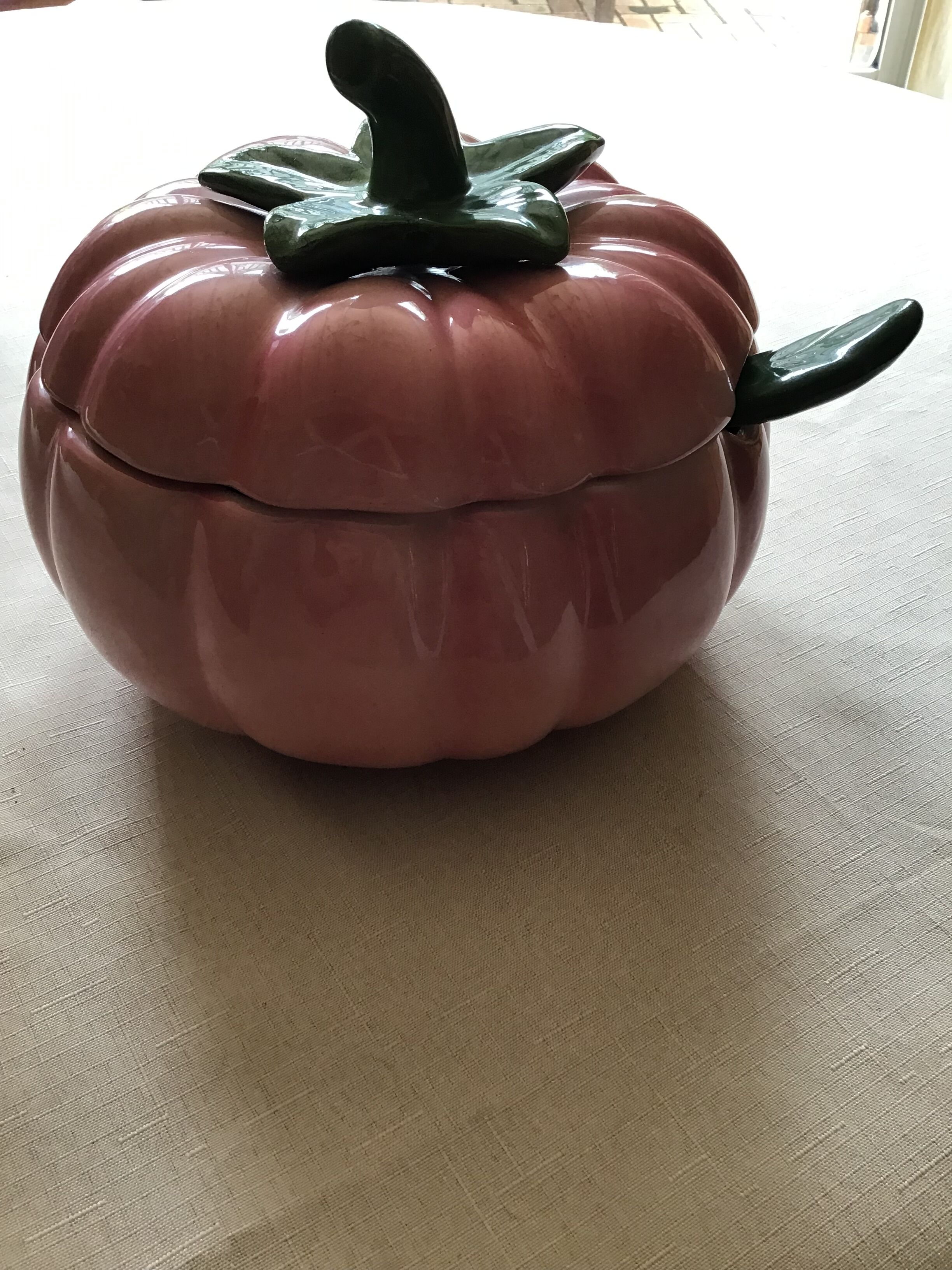 Soup slurry pink pumpkin with its ladle
