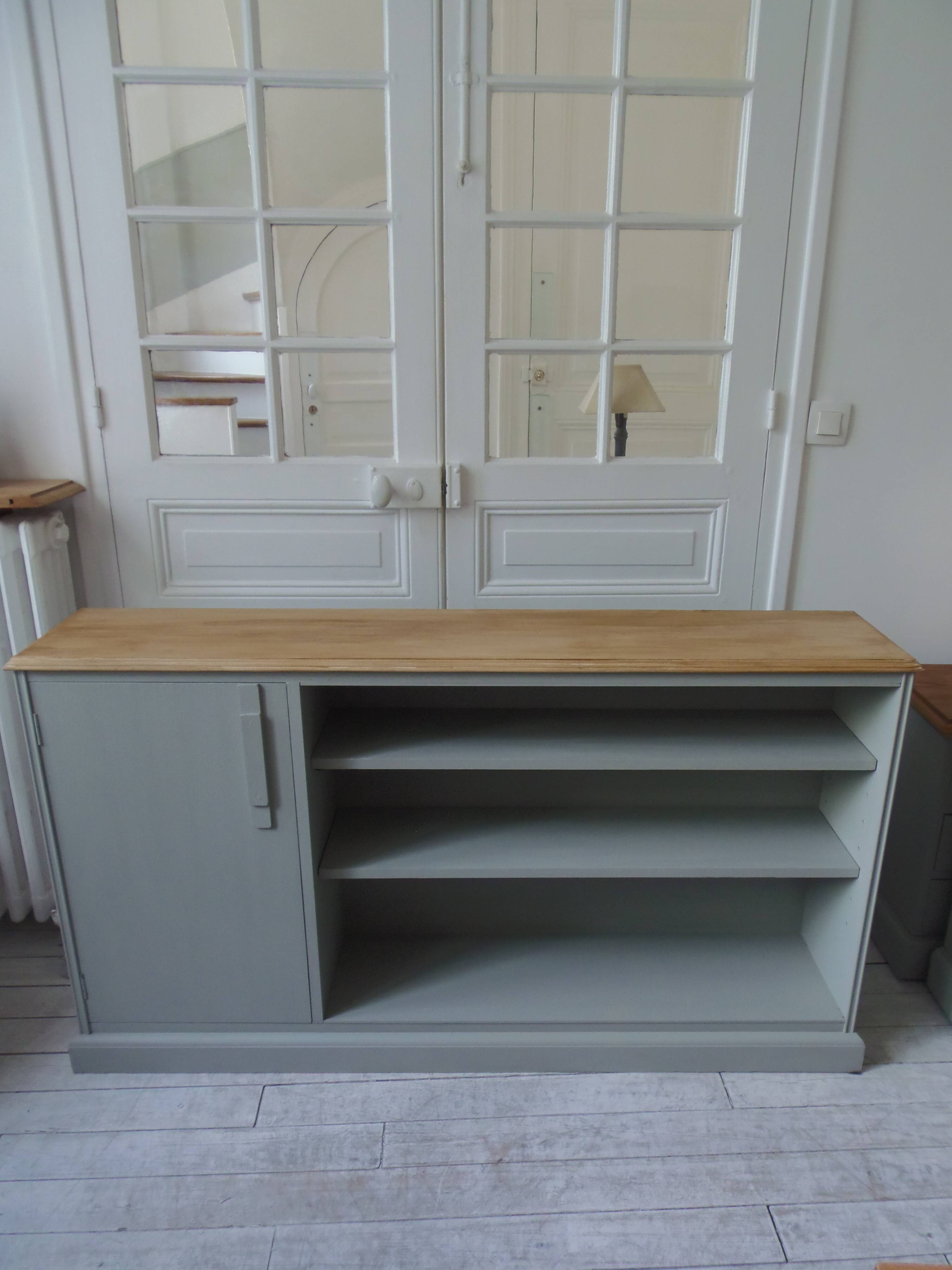 Furniture, vintage bookcase re-enchanted in verdigris, wooden top.