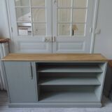 Furniture, vintage bookcase re-enchanted in verdigris, wooden top.