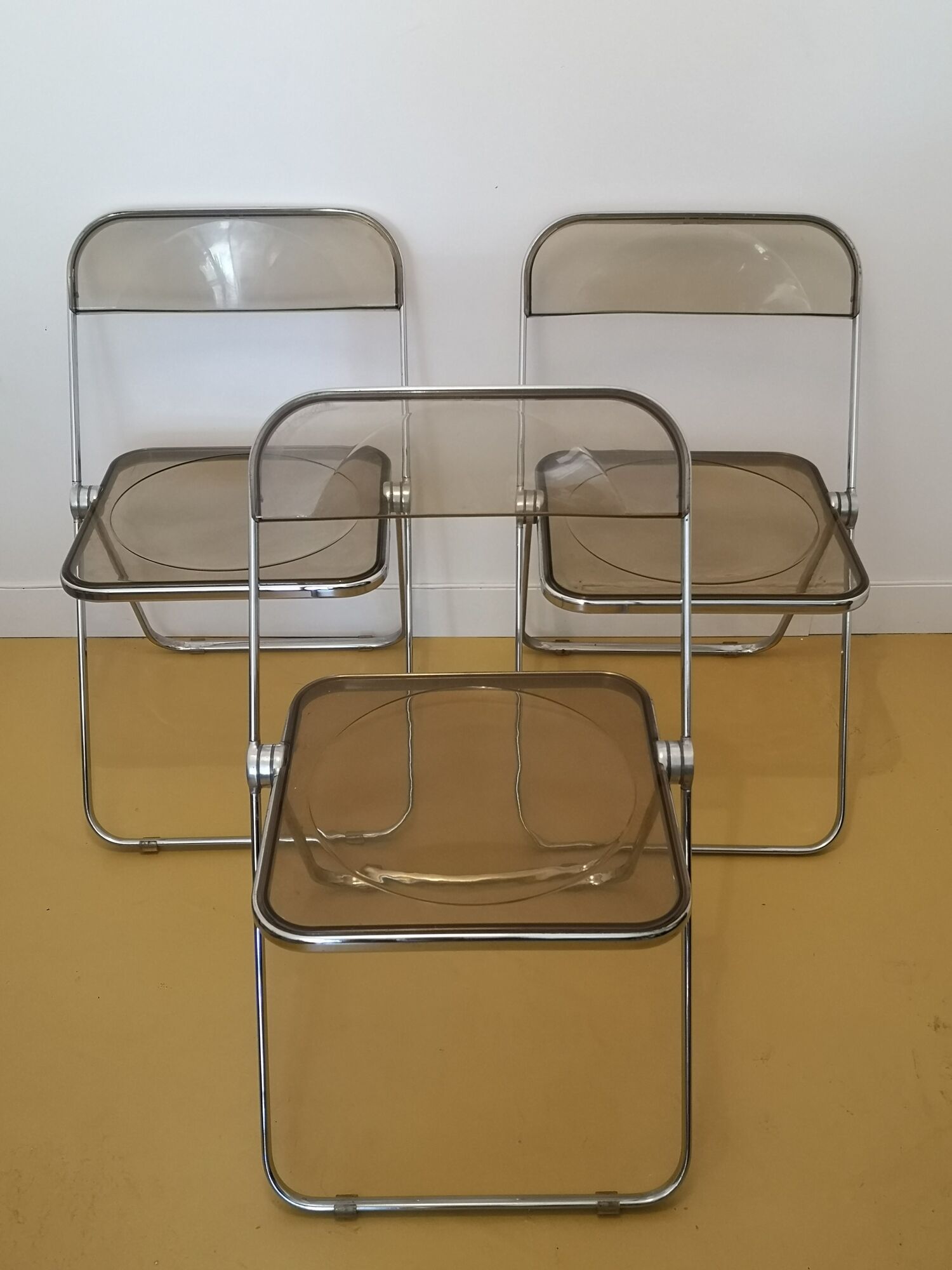 lot of 3 chairs "Plia", Giancarlo Piretti edition Castelli Italy 60-70