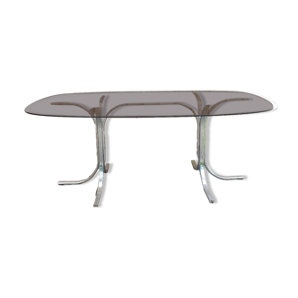 Table à manger en verre et métal chromé
