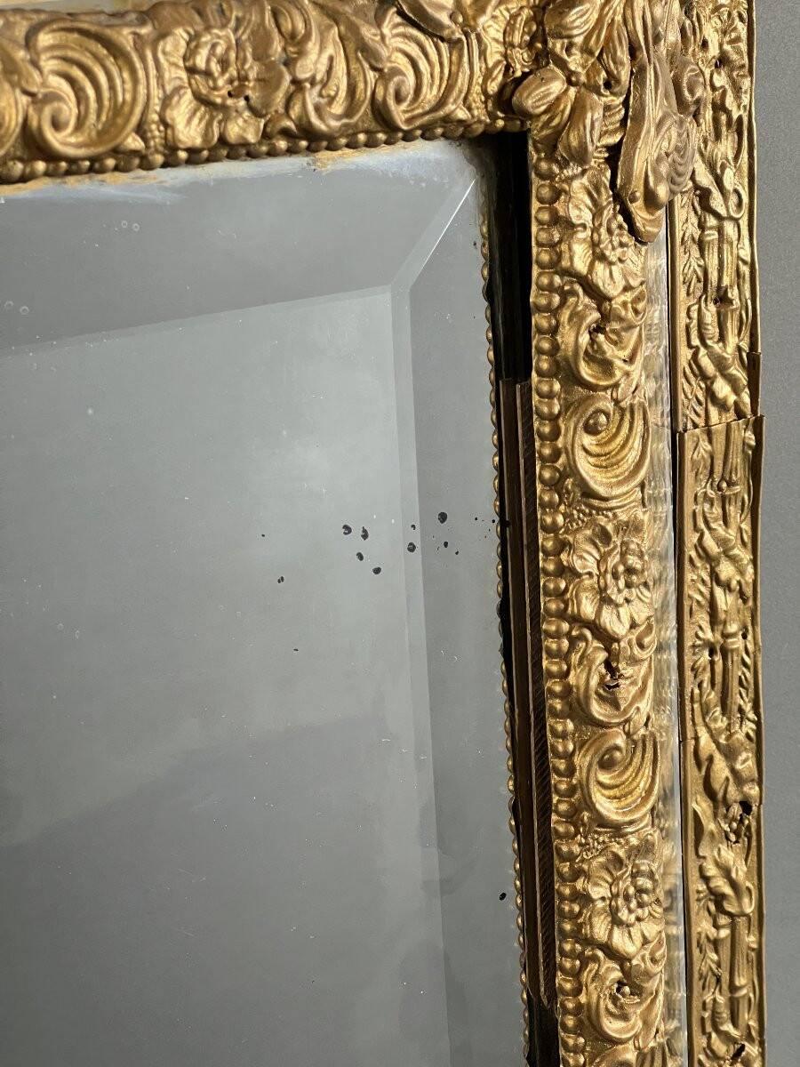 Large antique gilded metal mirror, 19th century