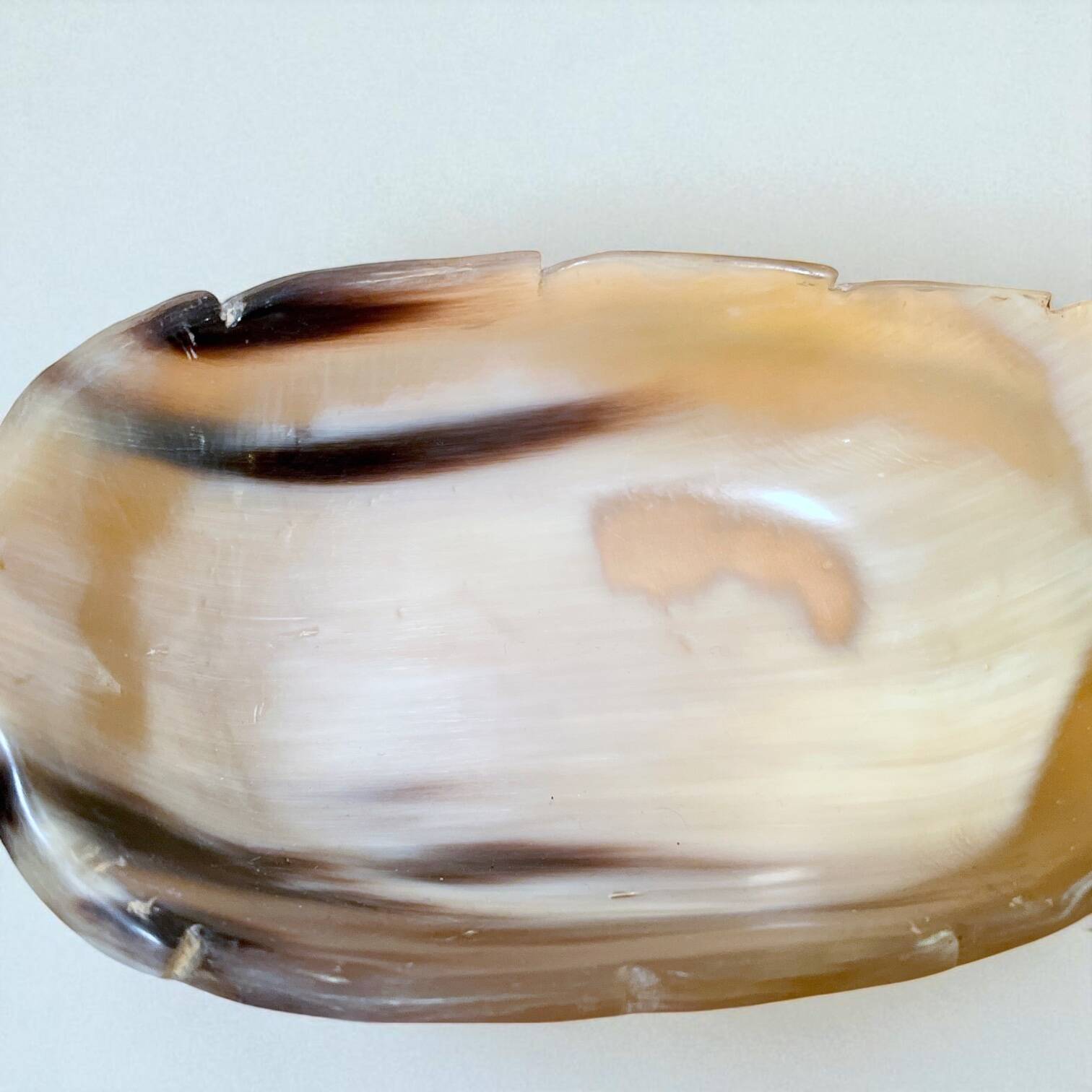 Vintage 1970s natural horn leaf tray - leaf bowl