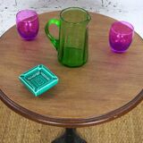 Vintage oak top pedestal table or bistro table with a medium oak finish