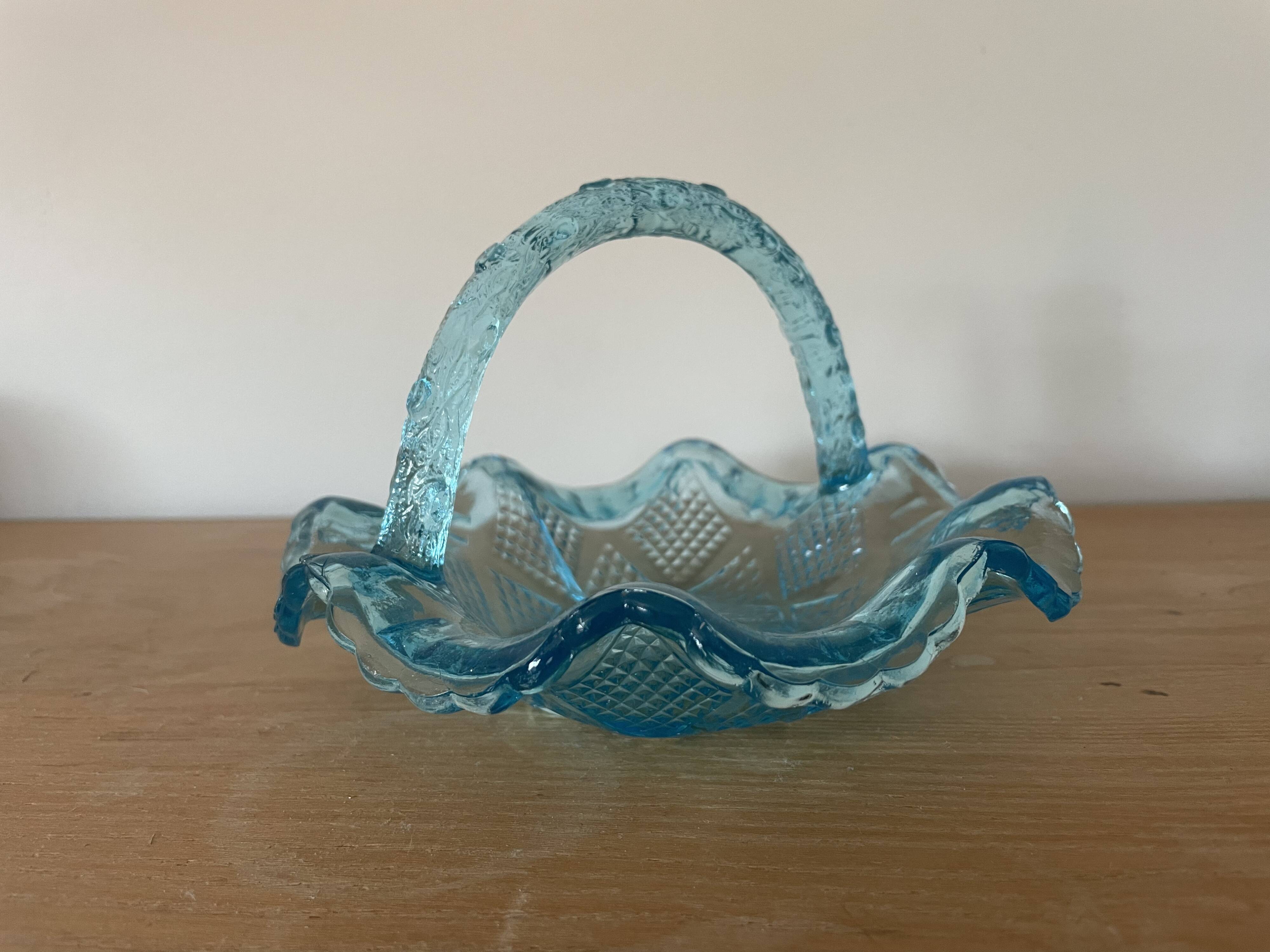 Small Moulded Blue Glass Basket Portieux