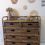 Commode vintage en rotin et osier
