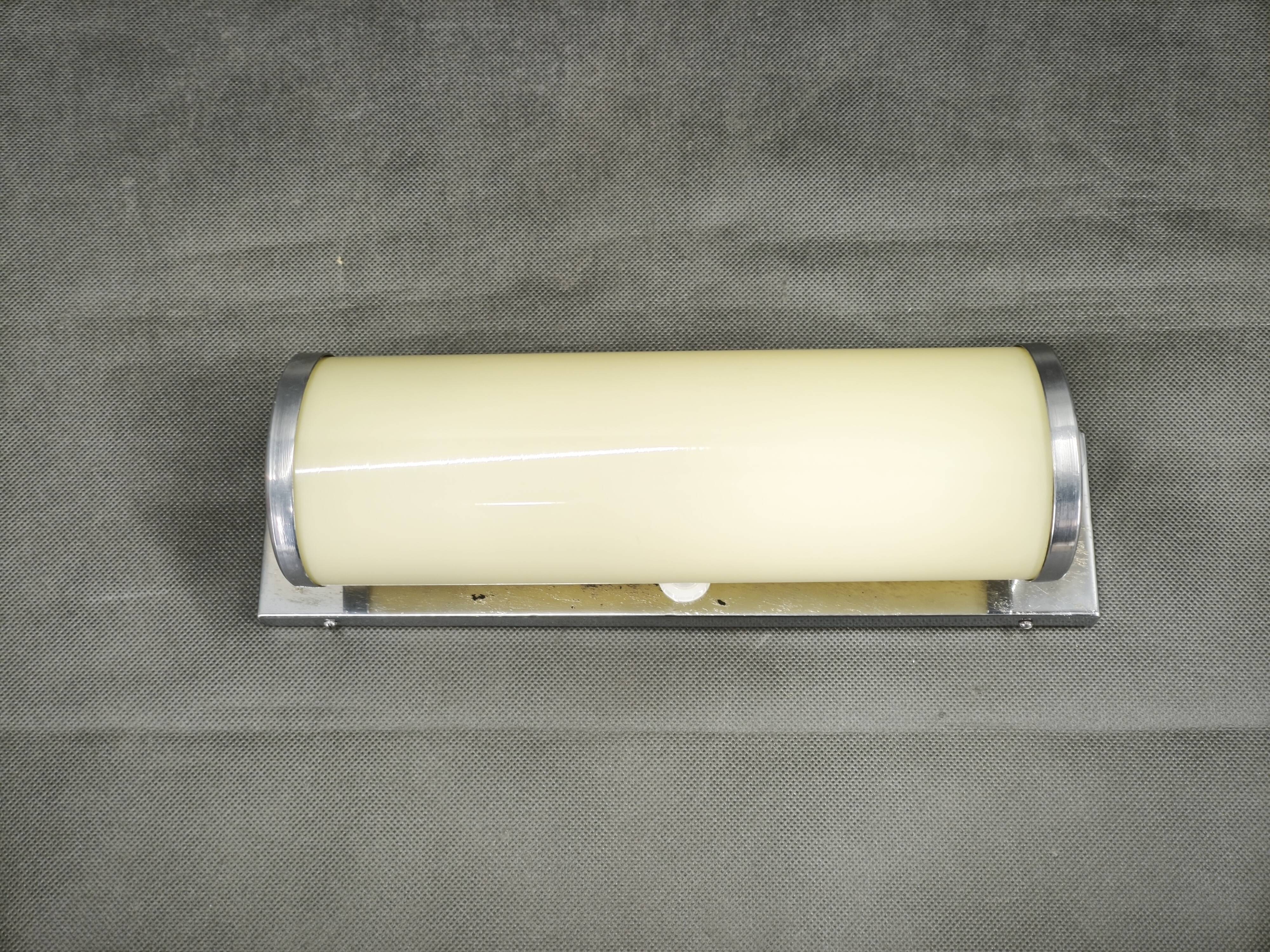 1930s Bauhaus Chrome Wall Light with Cream Opaline Glass, Czechoslovakia