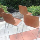 Suite of four chairs in teak color multiplis and chrome / vintage feet 60s-70s
