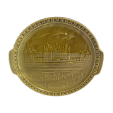 Old dish Gien, drawing chateau chambord in relief and vintage green ceramics